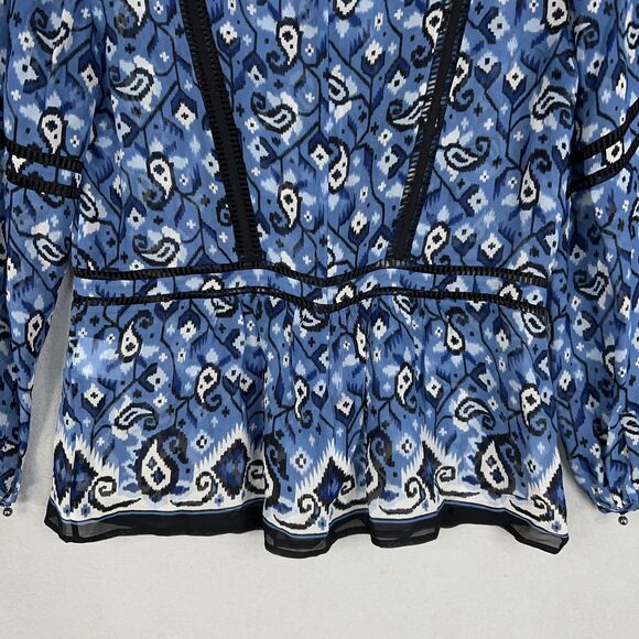 Veronica Beard Blouse Womens 8 Blue Silk Cabo Boho Top Peplum Lace Luxury - Picture 8 of 15